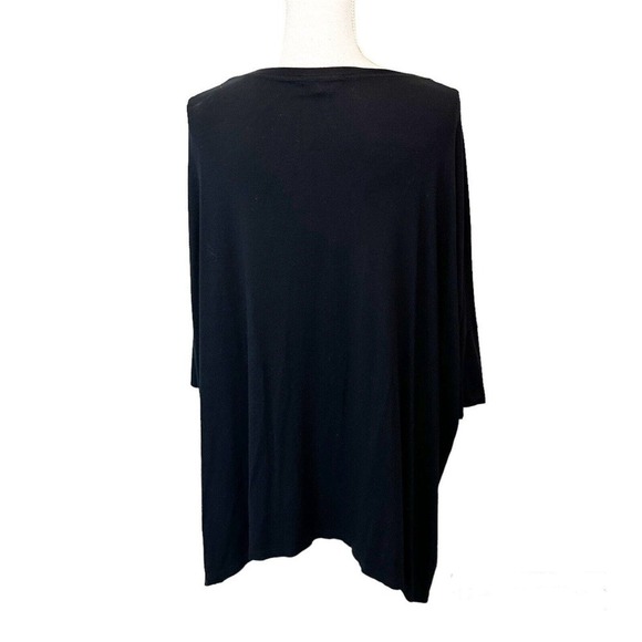 Eileen Fisher Womens Swing Trapeze Top Solid Black Rayon Short Sleeve Medium - Picture 3 of 5